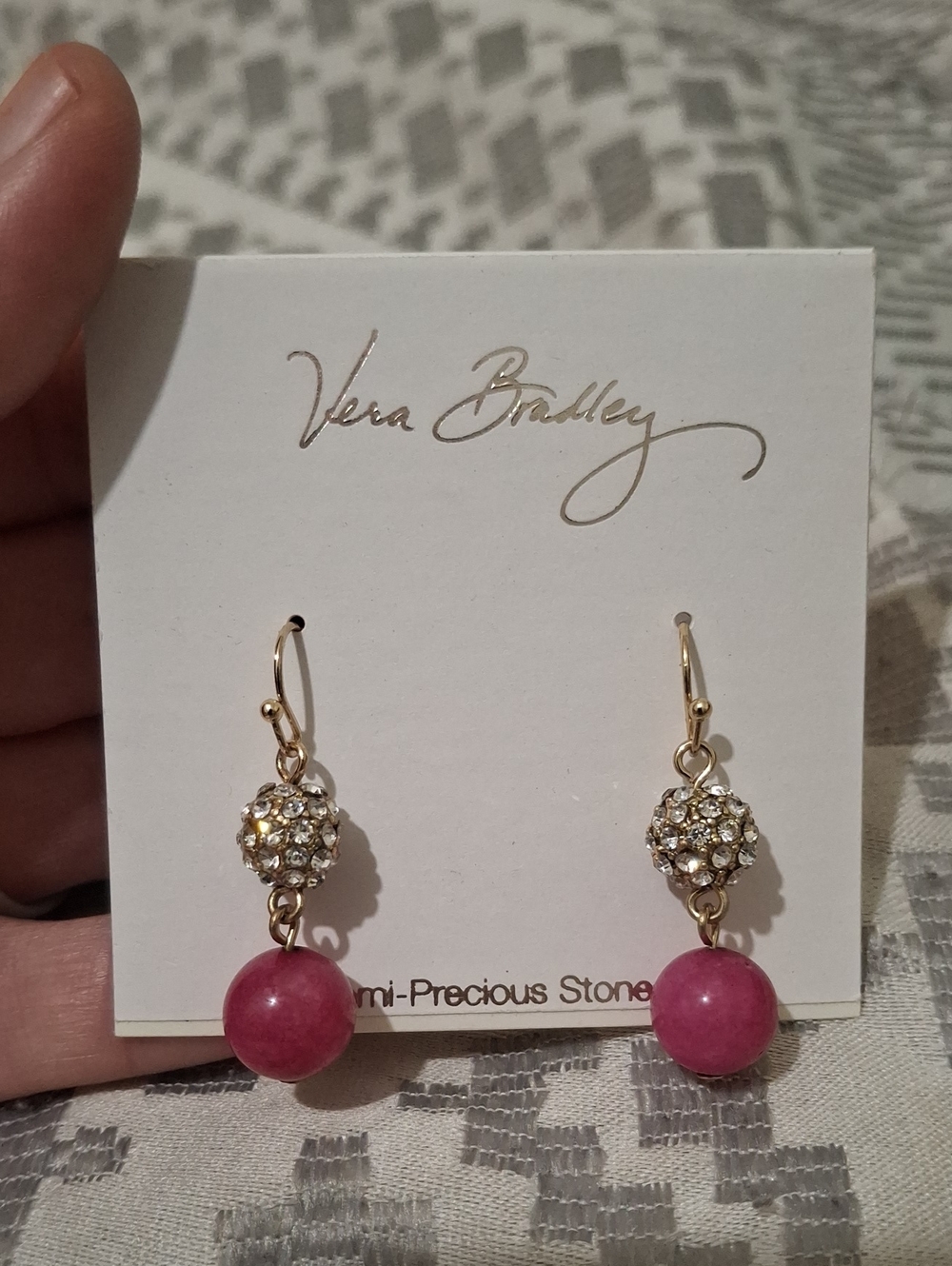 Vera Bradley Gold-Tone Earrings with Pink Stone Drops